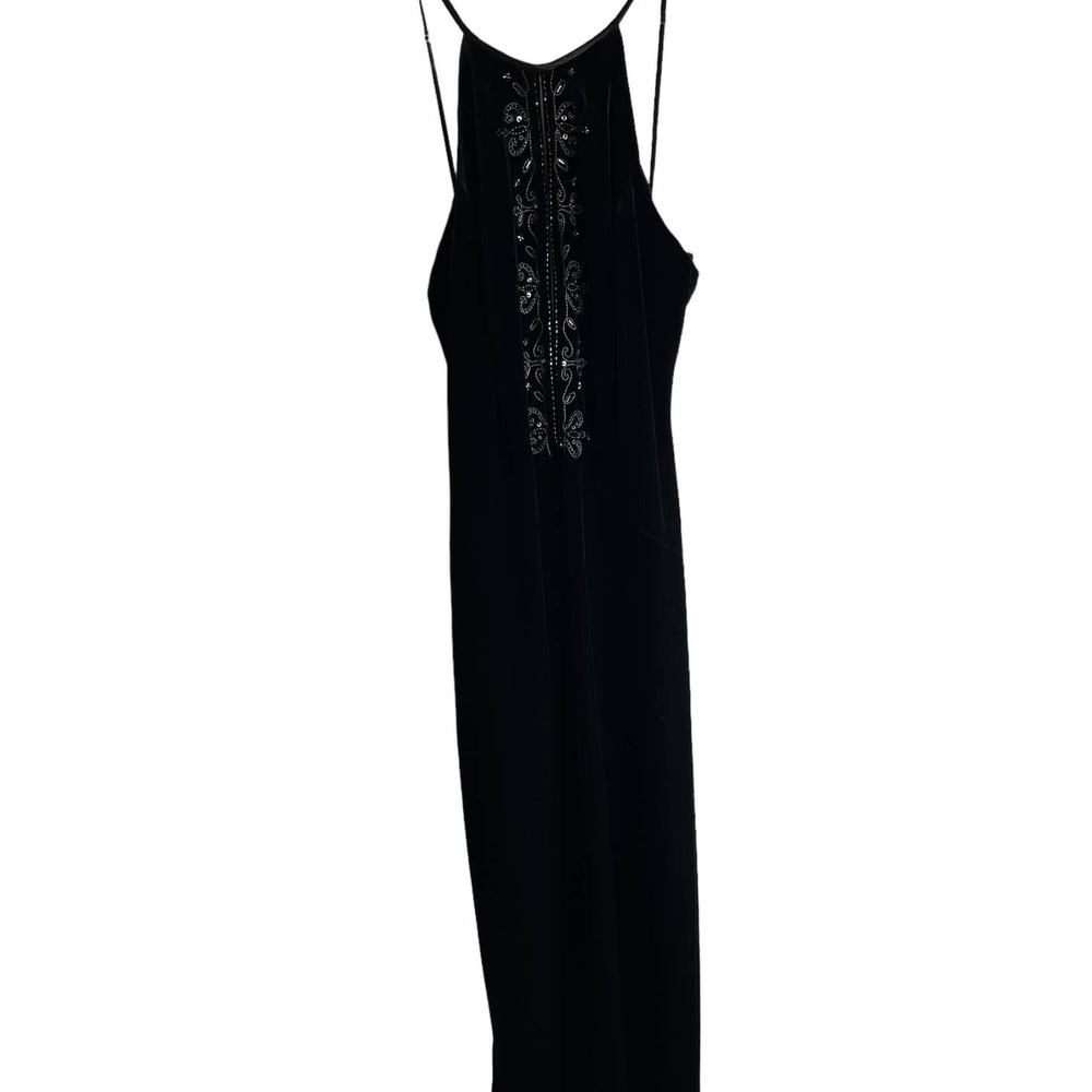 Vintage Laura Ryner Y2K Velvet beaded Sequined Black Long Formal Dress Size 9/10